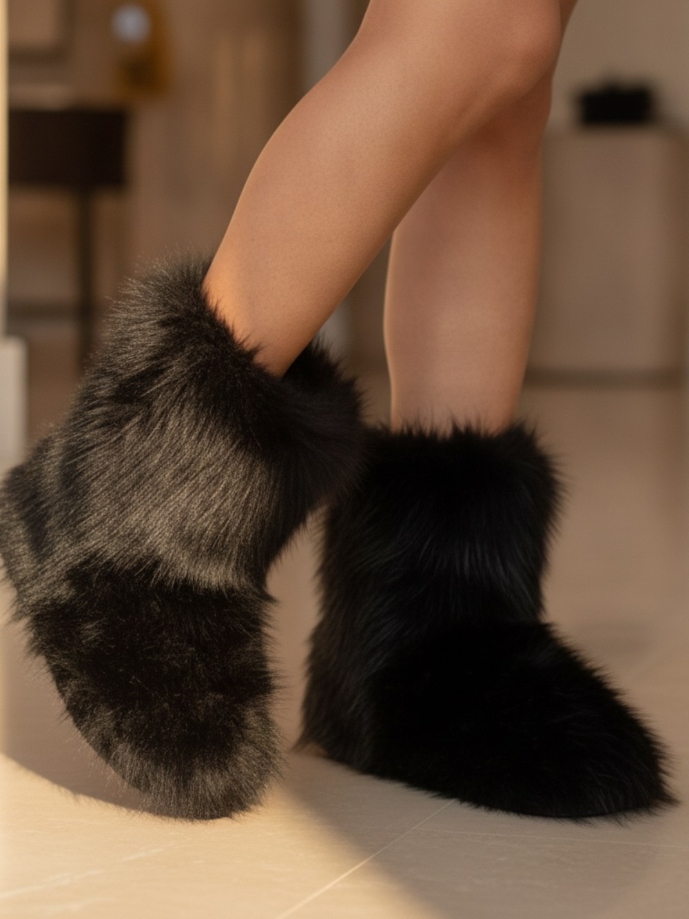 NWT Wild Diva Black Faux Fur Winter Boots